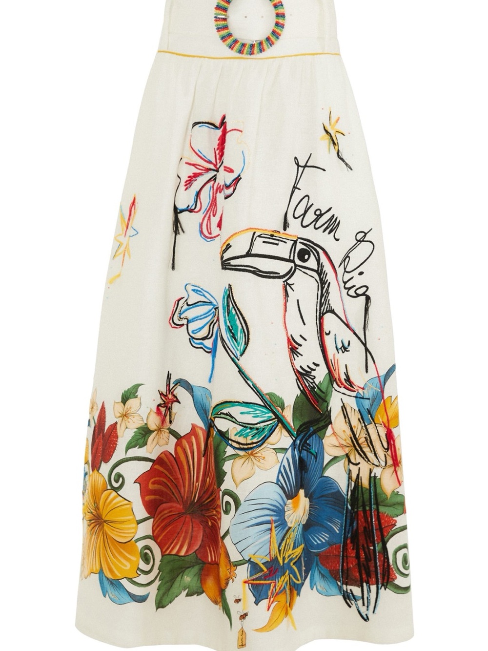 FARM Rio Off White Tropi Embroidered Euroflax Linen Maxi Skirt M - Picture 1 of 11